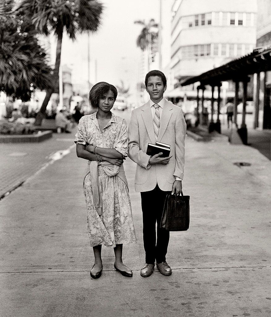 Darleen and Mike Revera on their way to a Jehovah's Witness prayer meeting on Lincon Road, Miami Beach, Florida.