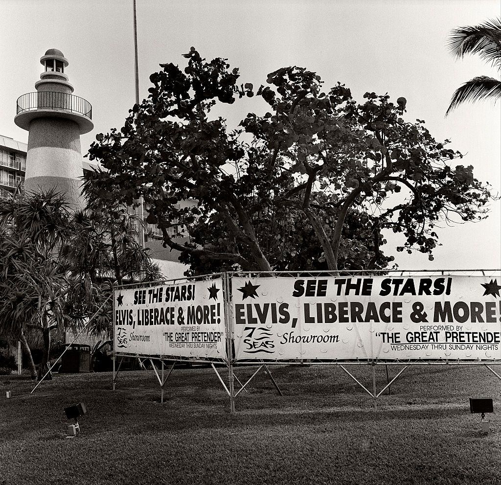 7 Seas Showroom. Cover bands hoarding. Miami beach, Florida.