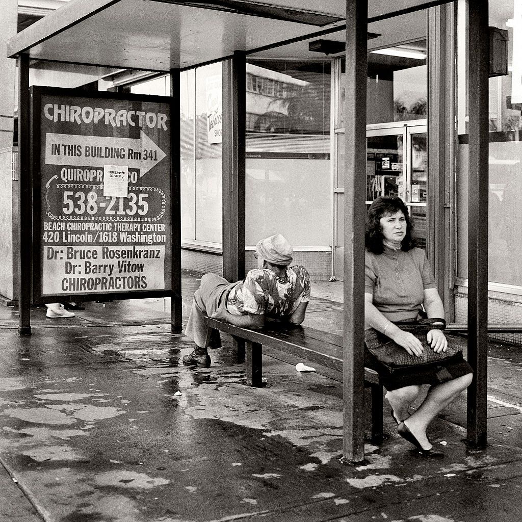 Bus stop, Washington Avenue, Miami Beach, Florida.