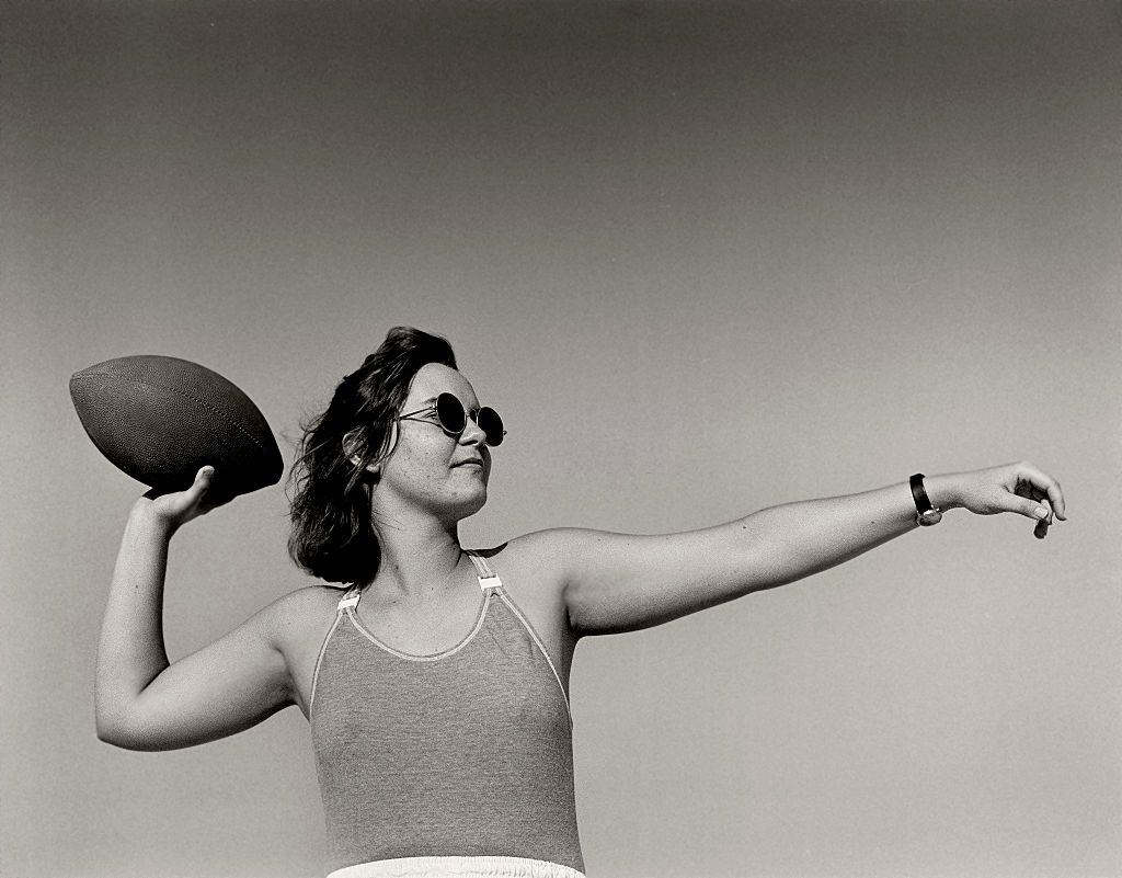 Female American footballer, Miami Beach, Florida.