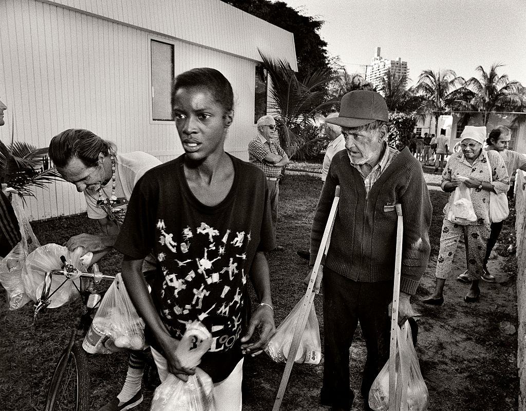 Church groups feeding the homeless on South Point Park, Miami Beach, Florida.