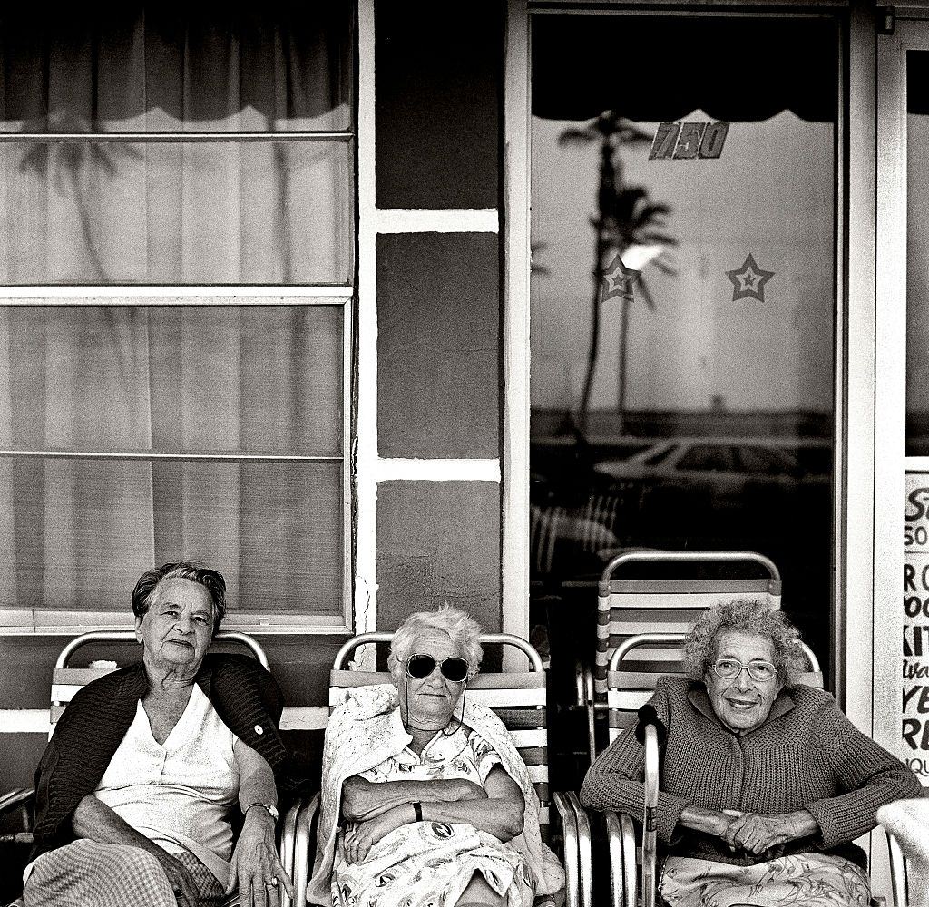 Retirees in hotel porch, Miami Beach, Florida.