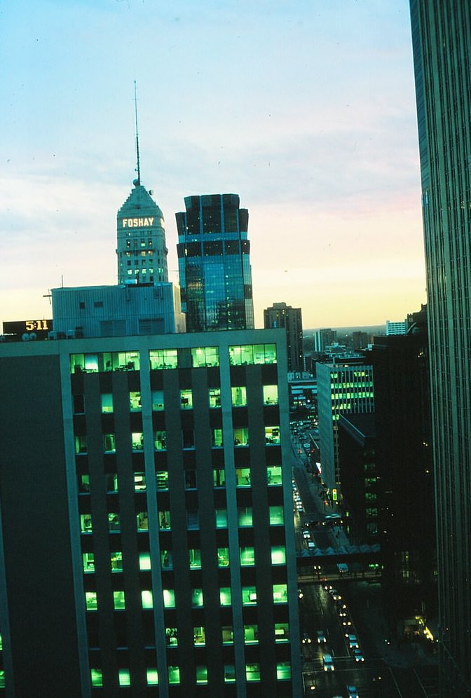 Mpls Sunset from Rand Tower, Spring 1998