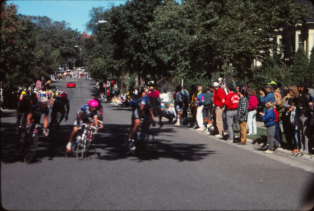 Watching a bike race, Minneapolis, Sept 1990