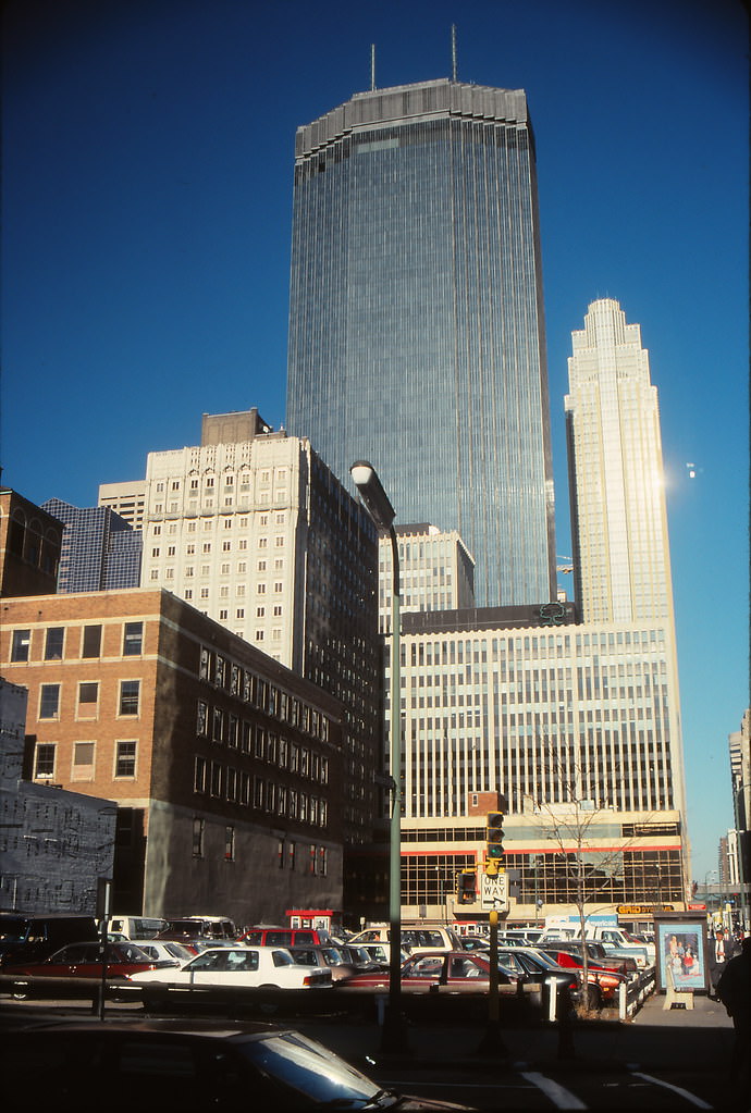 Cranes from Hilton Hotel & AT&T Tower, Minneapolis - Nov 1990