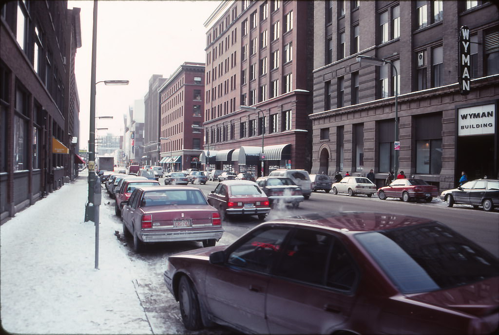 First Avenue at N 4th Street, Minneapolis, Dec 1990