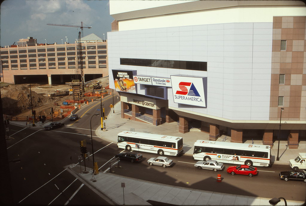 Target Center and 6th Street Garage from 7th Street Garage, August 1991