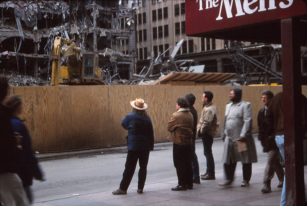 Watching demolition of The Conservatory, Nicollet Mall, Minneapolis, 1990s.