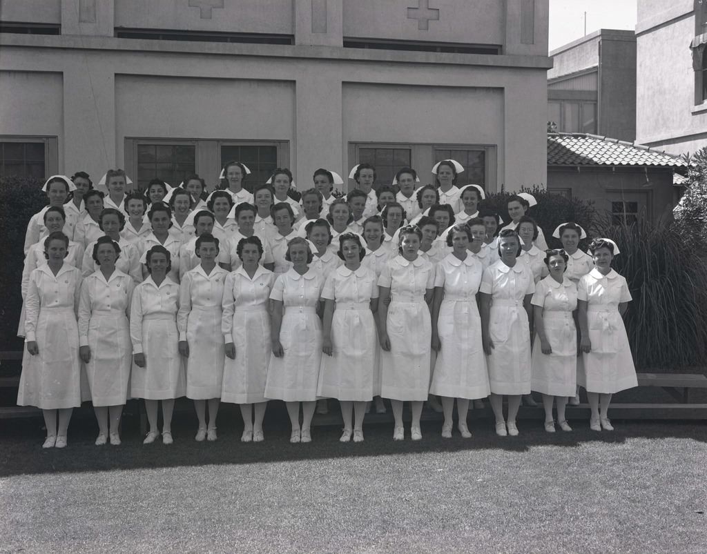 Nurses in Front of St. Joseph's Hospital, Phoenix, 1940