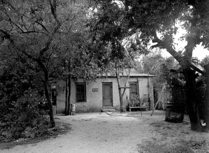 Rear of small brick and tile house, 409 Camaron Street, San Antonio, 1968