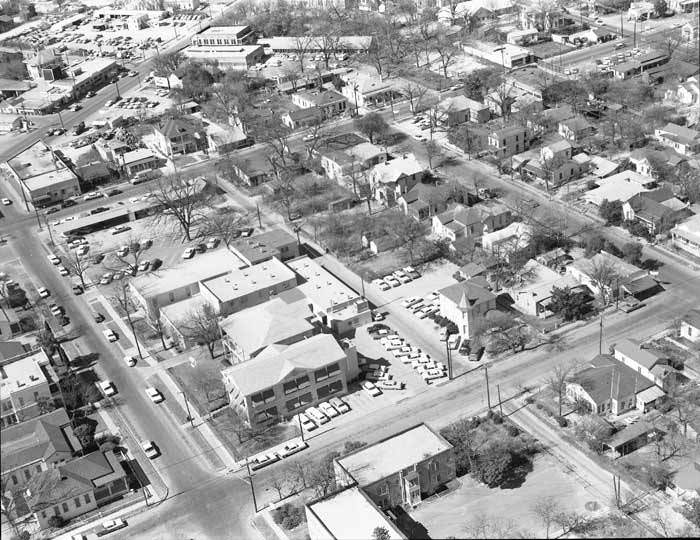 Aerial view looking north toward New City Block, 1964