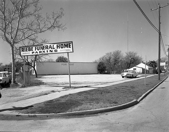 Entrance to Riebe Funeral Home Parking Lot, 1965