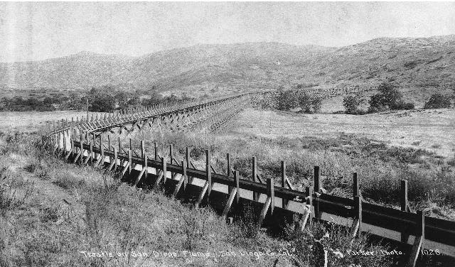 Water flowing through a flume in the San Diego backcountry, 1895