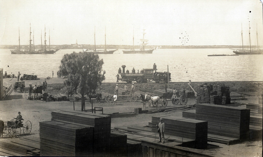 San Diego lumber yard on the bay, 1890