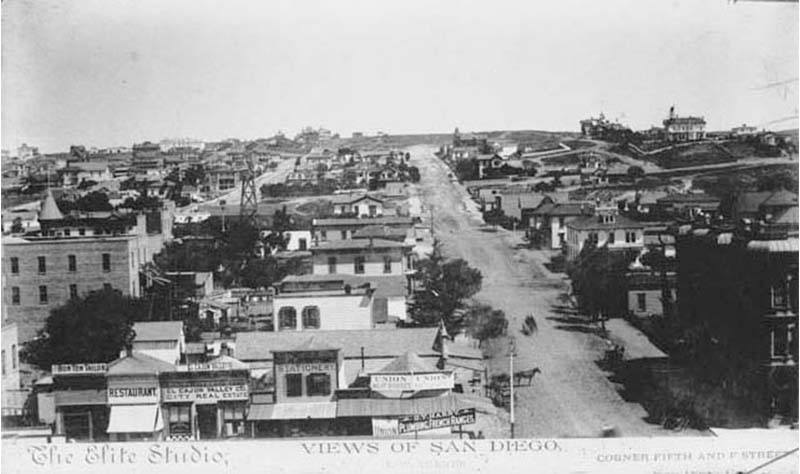 San Diego from Sixth and E Street looking north Sherriff, J.A. (John Alexander), 1828-1903