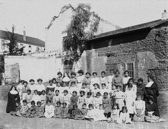 Native American students and nuns at the Mission San Diego de Alcala, 1895