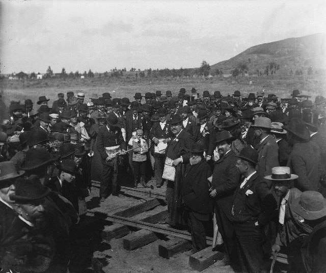 Celebrating the driving of the last railroad spike in La Jolla, 1894