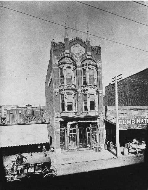 The exterior of the Yuma Building at 631 Fifth Street, between G Street and Market Street, 1891