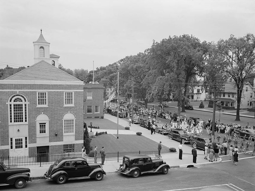 The Memorial Day parade moving down the main street.