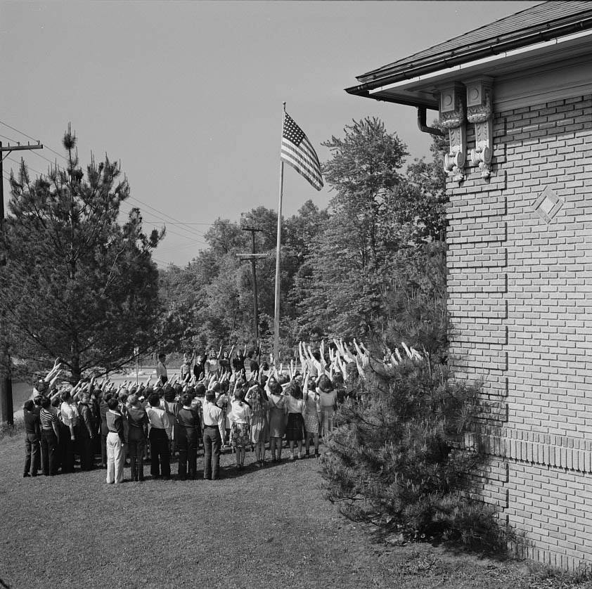 School children pledging their allegiance to the flag, 1942