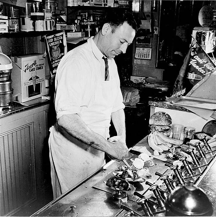 Dimitrios Giorgios, who came from Greece, runs a soda fountain.