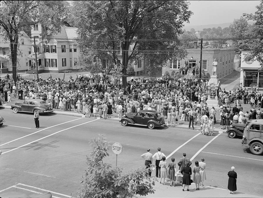 The Memorial Day parade moving down the main street.