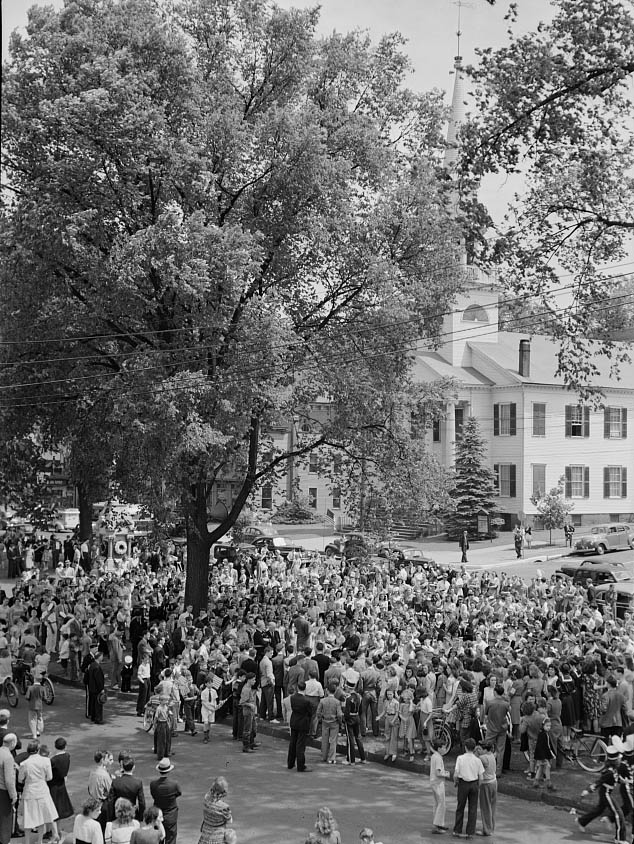 The Memorial Day parade moving down the main street.