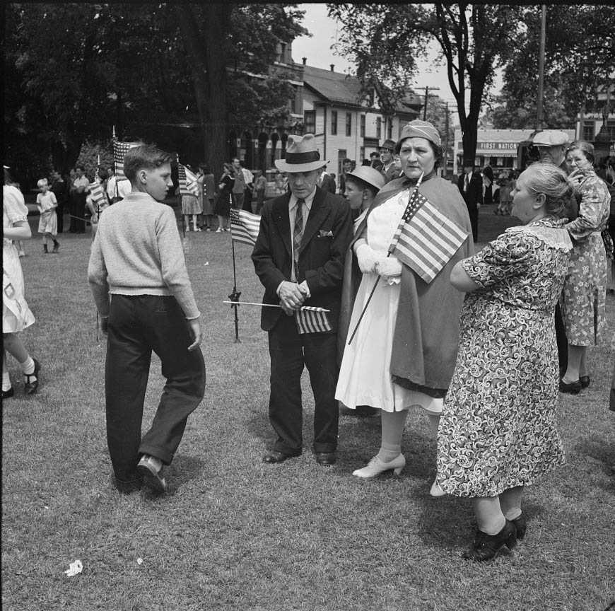 The small number of spectators is accounted for by the fact that the town's war factories did not close, 1942