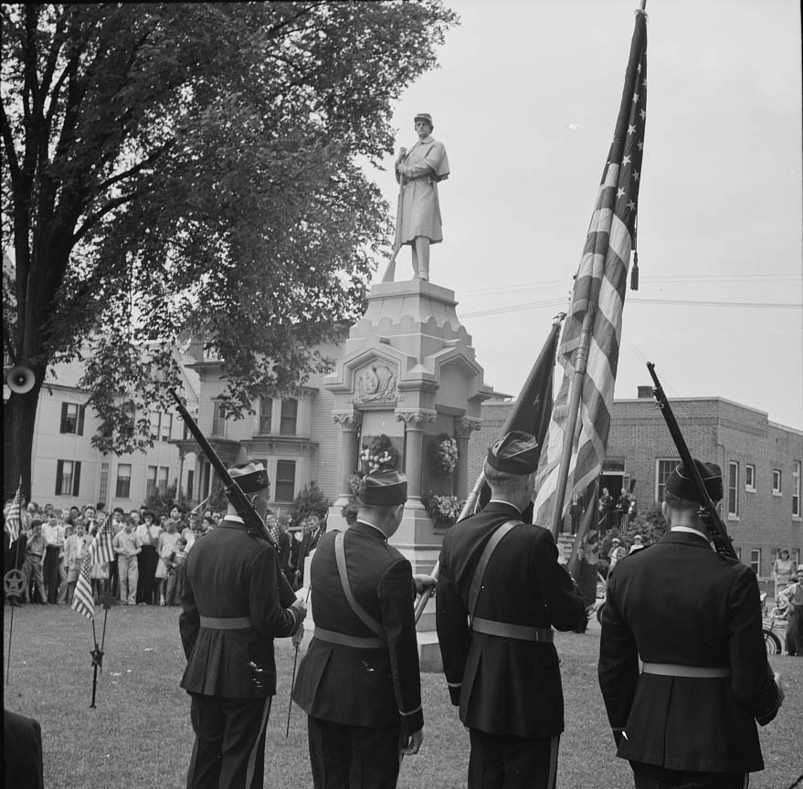 The Memorial Day parade moving down the main street, 1942