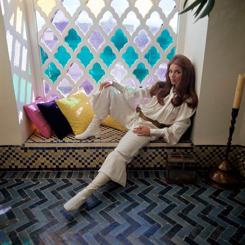 Talitha Getty sitting by a window in her house in Marrakesh, Morocco, January 15, 1970