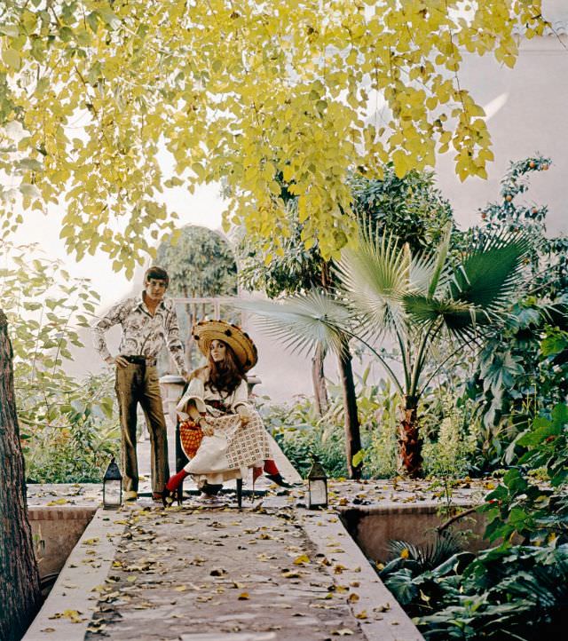 Paul and Talitha Getty in their garden in Marrakesh, Morocco, January 15, 1970