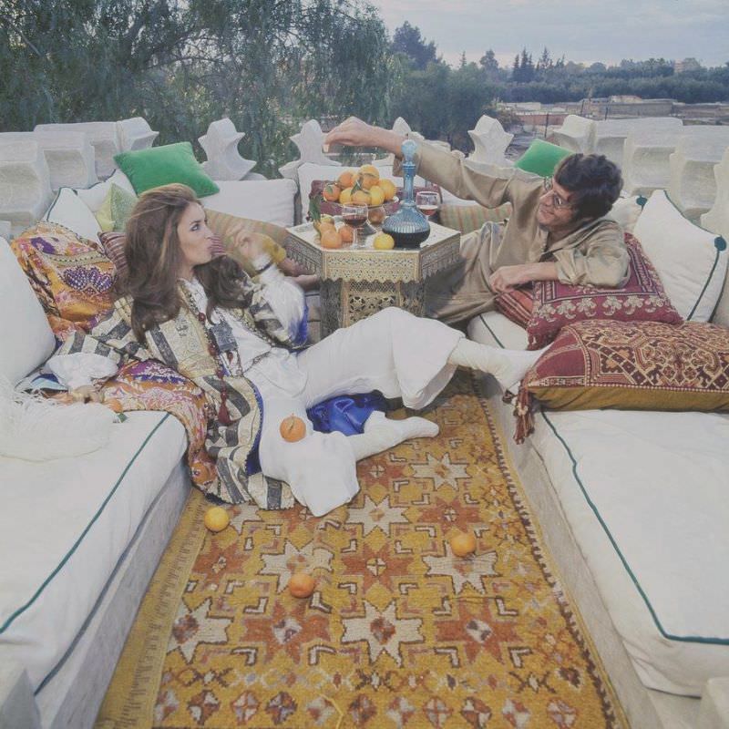 Paul and Talitha Getty on their roof terrace in Marrkesh, Morocco, January 15, 1970