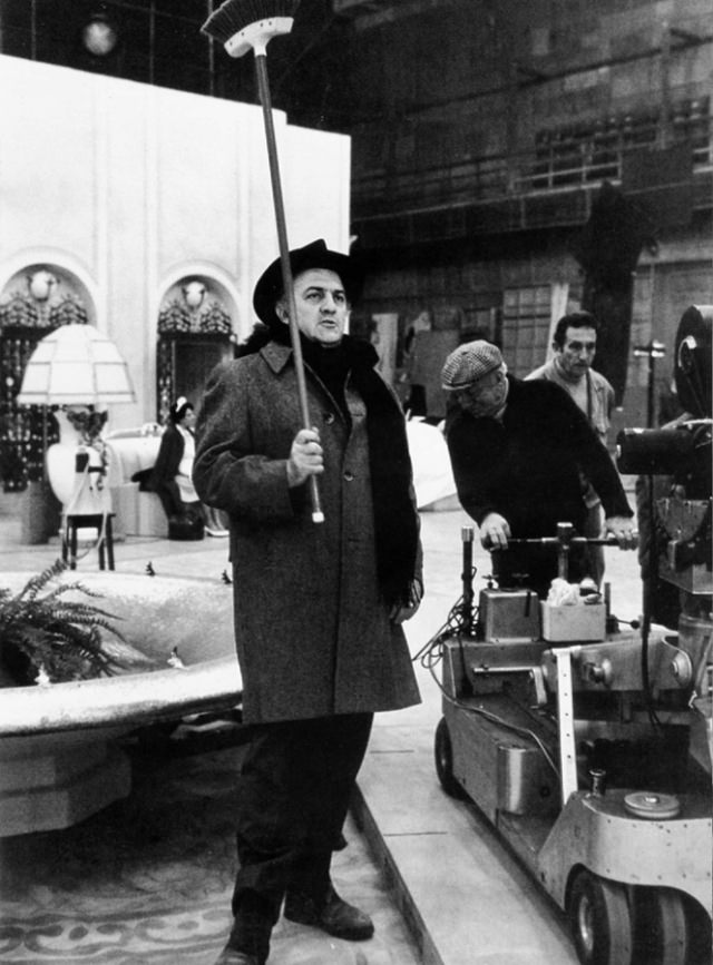 Fellini during the filming of Amarcord, 1974