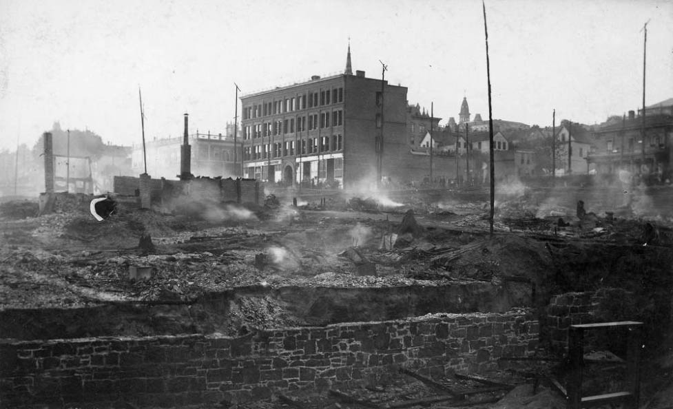 Boston Block on the southeast corner of 2nd Ave. and Columbia St, 1889