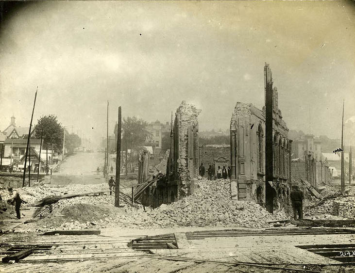 Occidental Hotel ruins following fire, June 1889