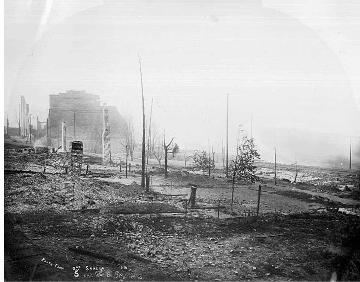 The ruins south from 2nd Ave. and Seneca Street, 1889