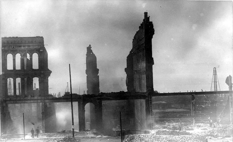 Aftermath of the Seattle fire of June 6, 1889, showing the ruins of buildings.