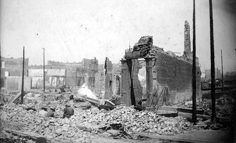 Ruins ruins of the Occidental Hotel between James St. and Yesler Way, 1889