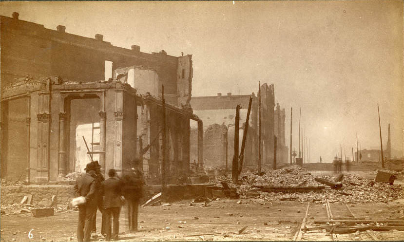 Fire ruins on 1st Ave., north of Occidental Square, June 1889