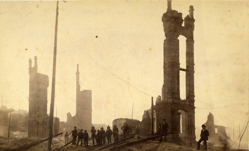 Fire ruins of the Peoples Savings Bank near 1st Ave. and James St., June 1889