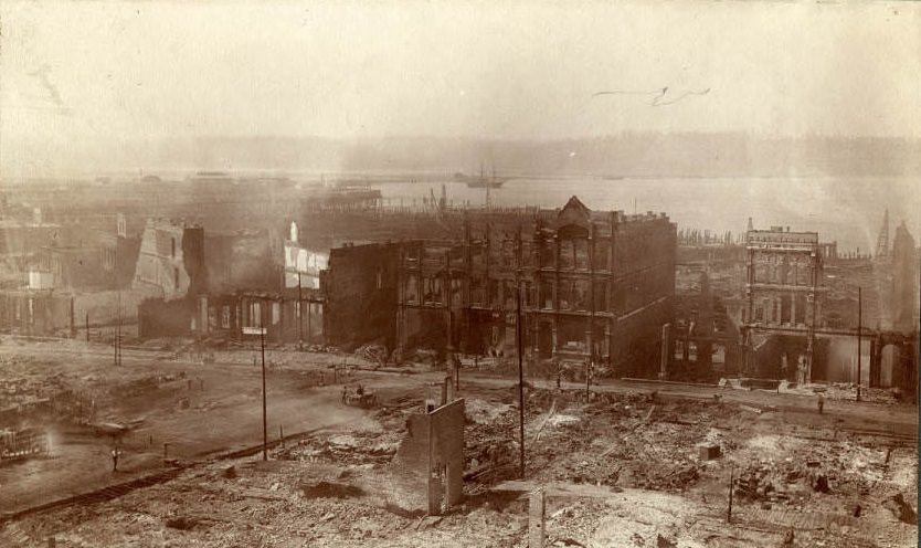 Fire ruins near 2nd Ave. and Columbia St., June 1889