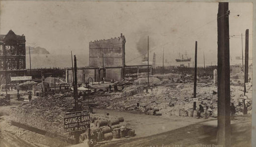 Fire ruins near 2nd Ave. and Cherry St., July 1889