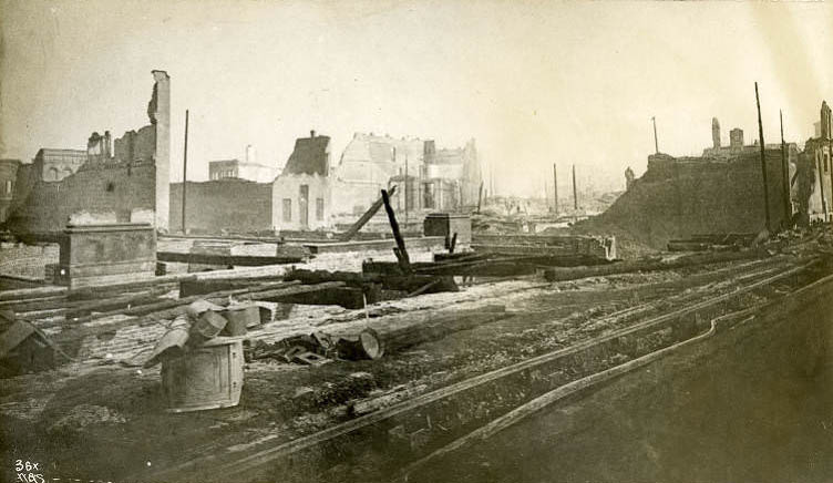 Fire ruins near 1st Ave. S. and S. Washington St., June 1889