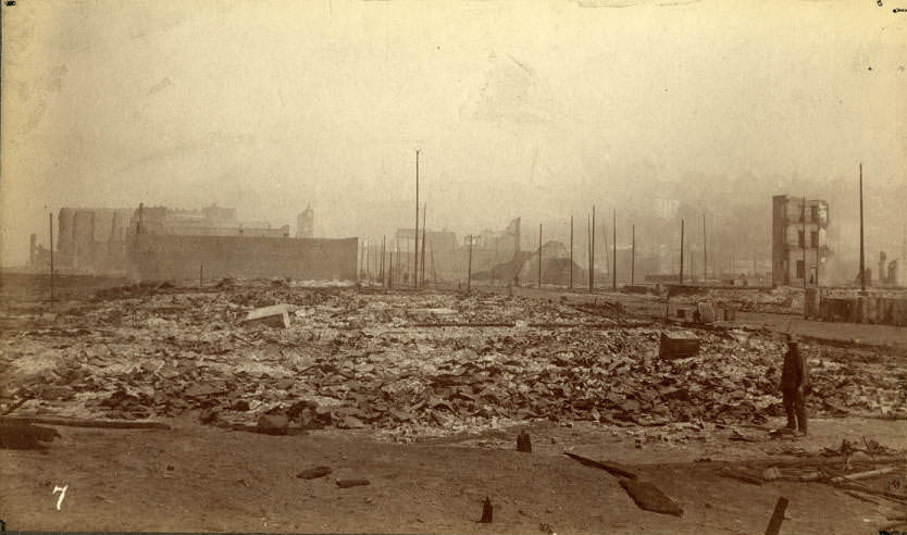 Fire ruins from 1st Ave. S. and S. Jackson St., June 1889