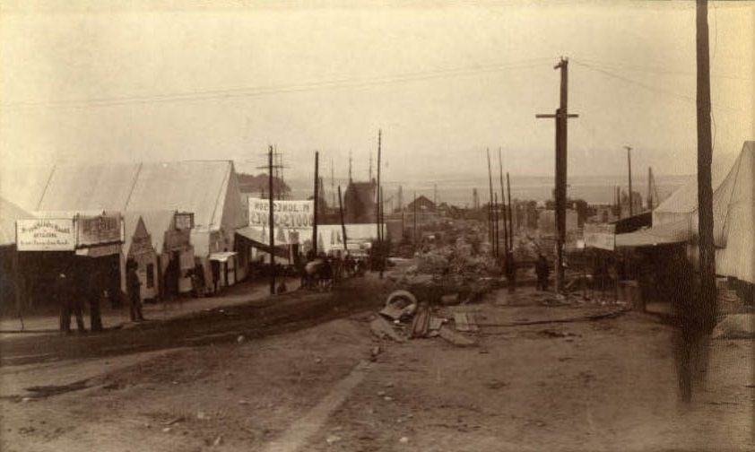 Reconstruction near 3rd Ave. and Yesler Way., June 1889