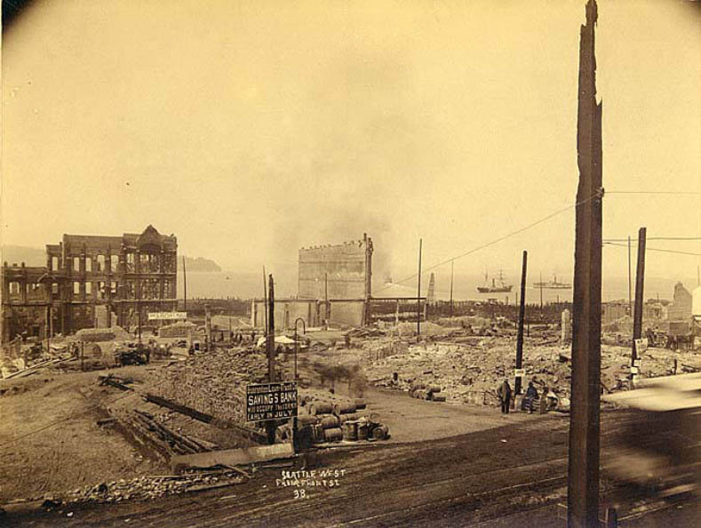 Looking west from 2nd Ave. and Cherry St., Seattle, Washington, 1889