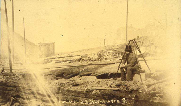 Looking west from 2nd Ave. and Columbia St., Washington, 1889