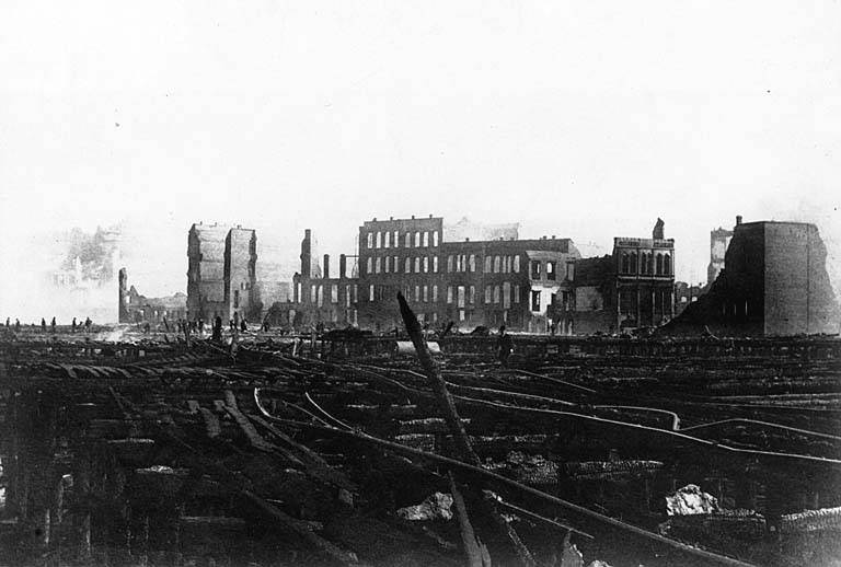 In foreground are twisted rails of the Columbia and Puget Sound Railroad.