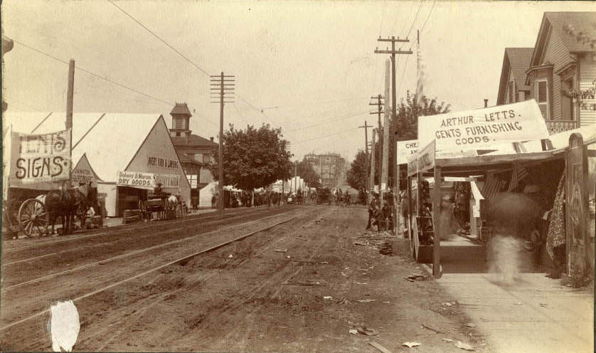 Reconstruction at 2nd Ave. and Spring St. following fire, June 1889