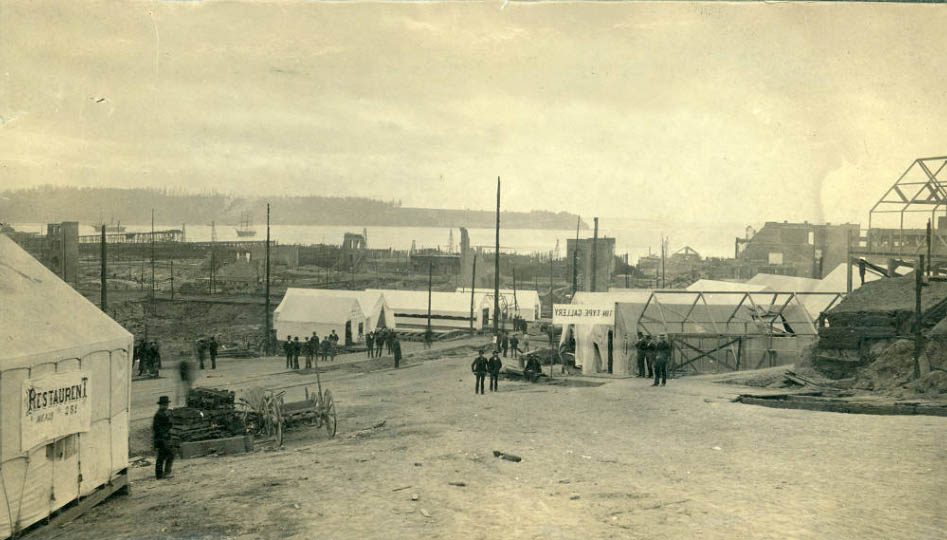Looking southwest from 3rd Ave. and Jefferson St, 1889